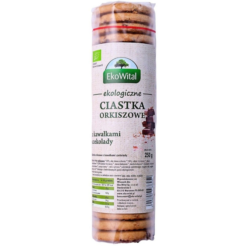 Ciastka Orkiszowe Pełnoziarniste z Kawałkami Czekolady BIO 250g