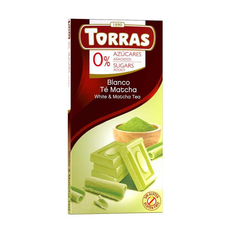 Czekolada biała z MATCHA bez dodatku cukrów i glutenu – 75g – Torras