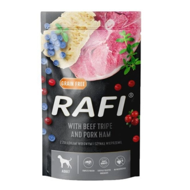 RAFI Mokra Karma dla Psa żołądki wołowe z szynką 500g