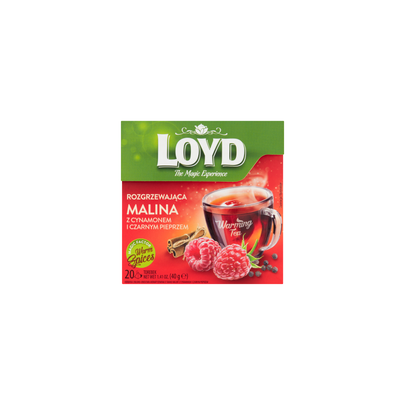 Loyd Herbatka ziołowo-owocowa rozgrzewająca malina z cynamonem i czarnym pieprzem 40 g (20 x 2 g)