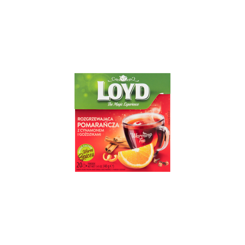 Loyd Herbatka ziołowo-owocowa rozgrzewająca pomarańcza z cynamonem i goździkami 40 g (20 x 2 g)