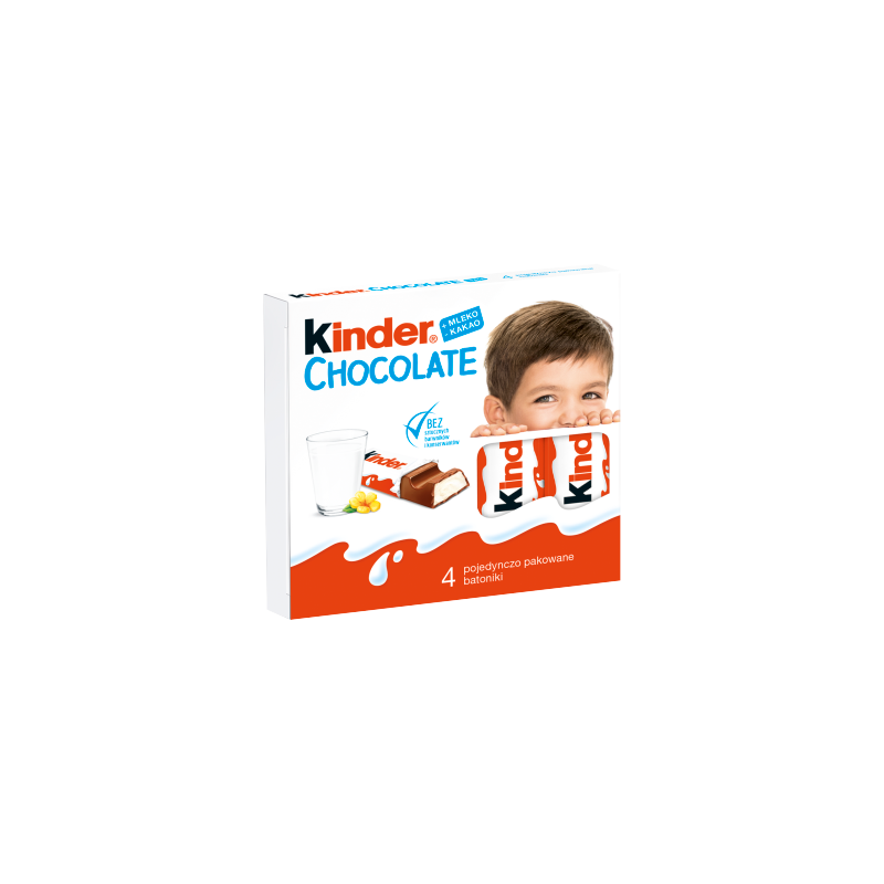 Kinder Chocolate Batonik z mlecznej czekolady z nadzieniem mlecznym 50 g (4 sztuki)