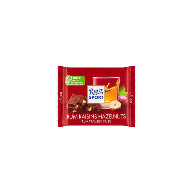 Ritter Sport Czekolada mleczna z rodzynkami w rumie i orzechami laskowymi 100 g