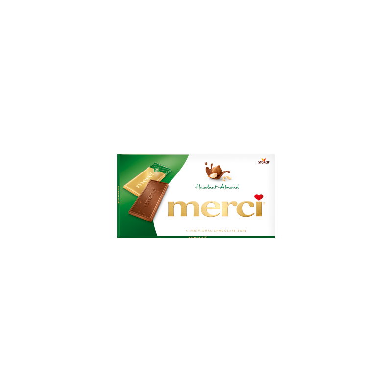merci Czekolada mleczna z kawałkami orzechów laskowych i migdałów 100 g (4 sztuki)