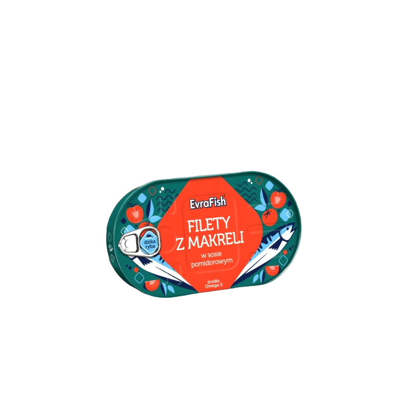 Makrela w sosie pomidorowym filet źródło kwasów Omega-3 Evrafish 170g