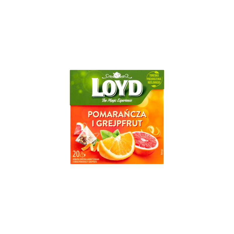 Loyd Herbatka owocowa aromatyzowana o smaku pomarańczy i grejpfruta 40 g (20 x 2 g)