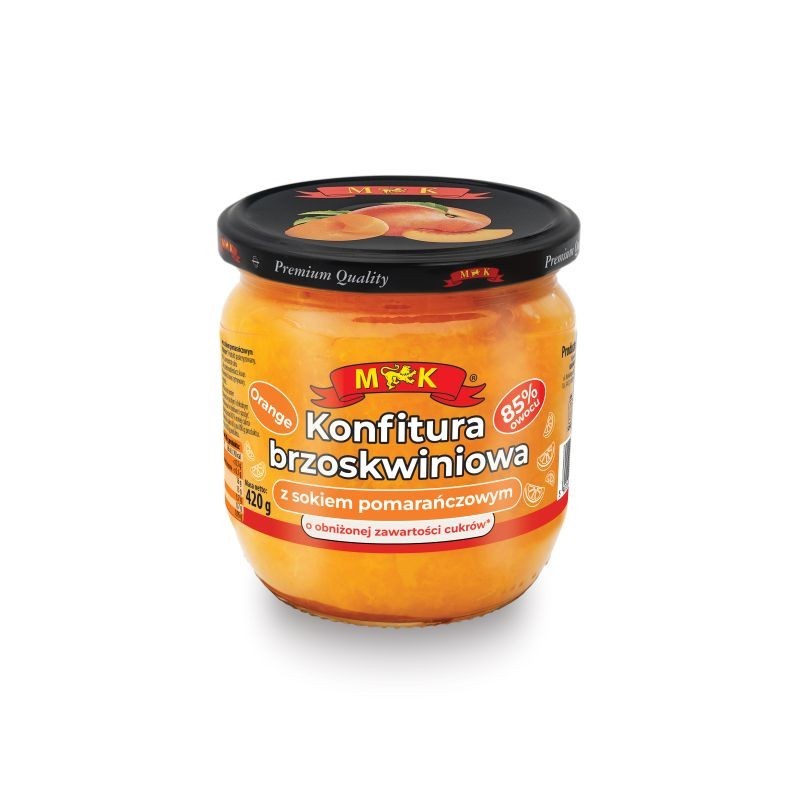 KONFITURA M&K 420G BRZOSKWINIOWA Z SOKIEM POMARAŃCZOWYM