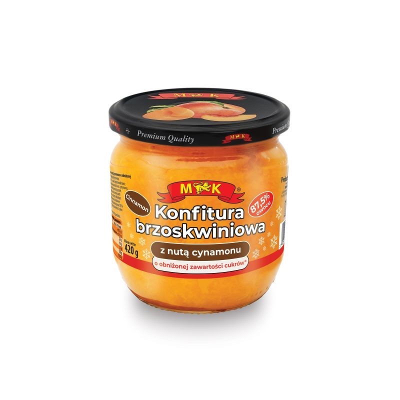 KONFITURA M&K 420G BRZOSKWINIOWA Z NUTĄ CYNAMONU