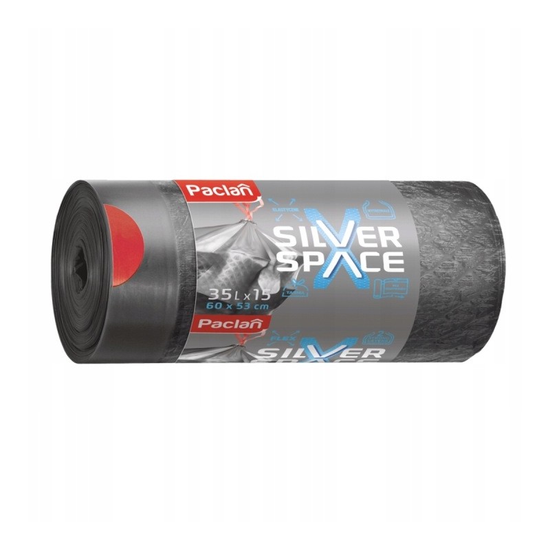 WORKI NA ŚMIECI SILVER SPACE MOCNE WIĄZANE ELASTYCZNE 35L x 24 szt. PACLAN
