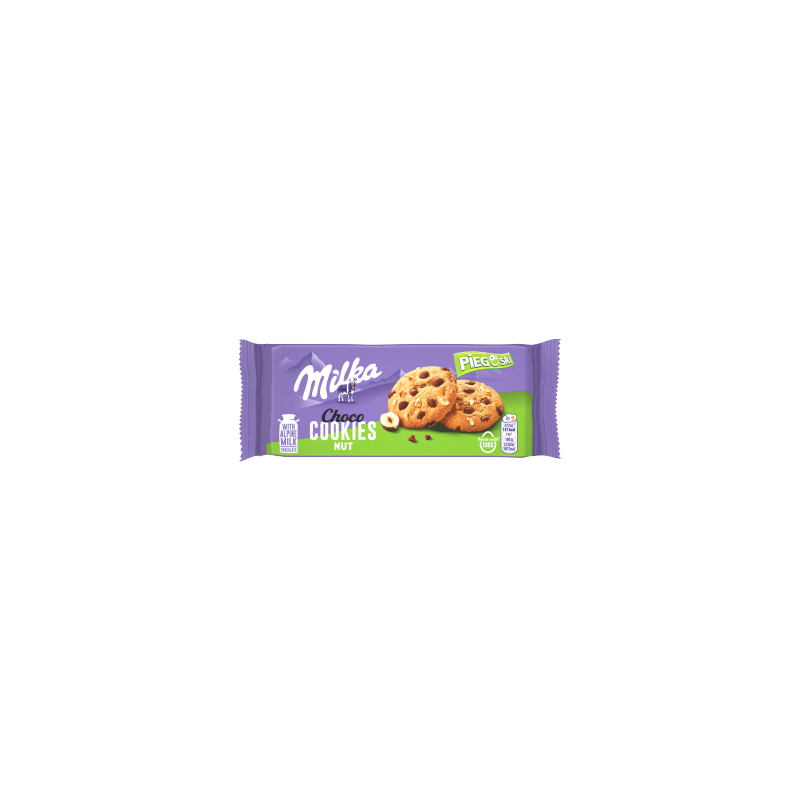 Milka Pieguski Choco Cookies Nut Ciasteczka z kawałkami czekolady mlecznej i orzechami 135 g