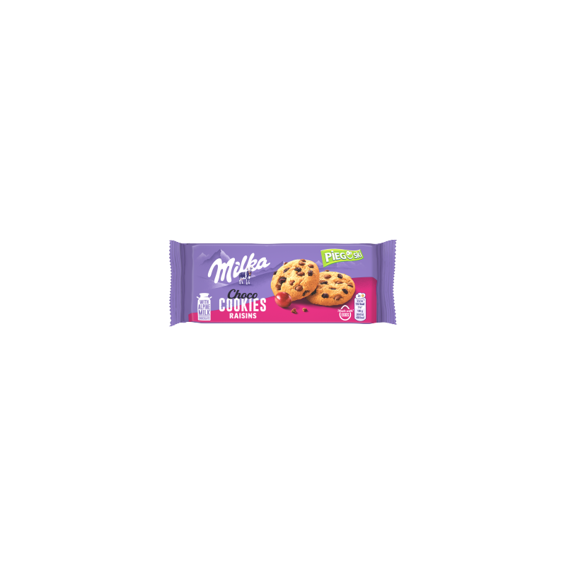 Milka Pieguski Choco Cookies Raisins Ciasteczka z kawałkami czekolady mlecznej i rodzynkami 135 g