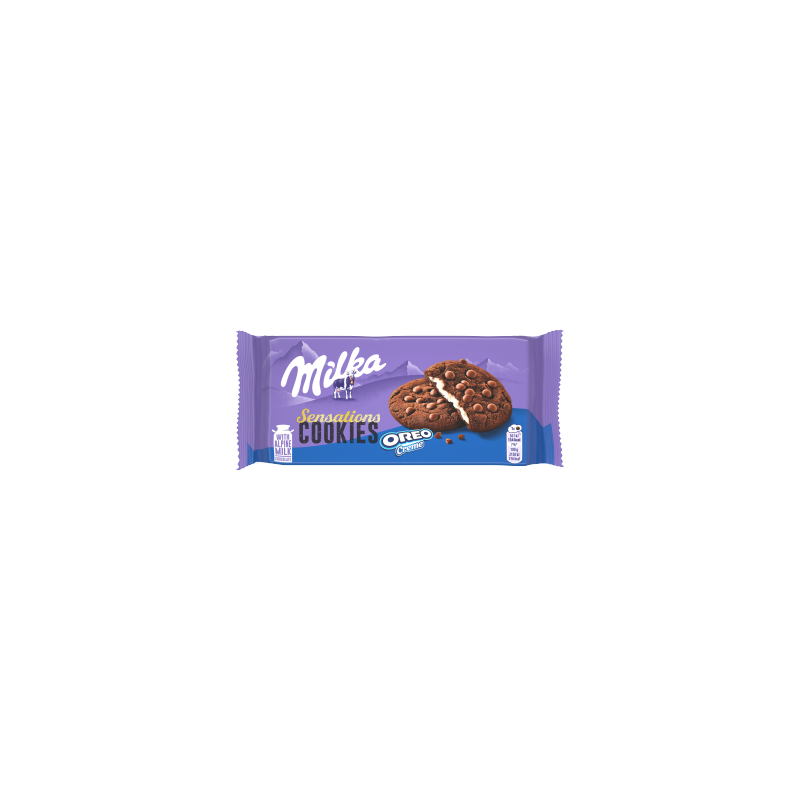 Milka Sensations Oreo ciasteczka z kawałkami czekolady i nadzieniem o smaku waniliowym - 156 g