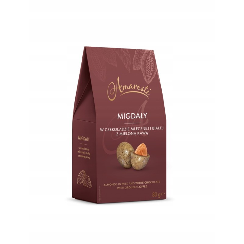 Amaresti Migdały w Czekoladzie Mlecznej i Białej z Mieloną Kawą – 80 g
