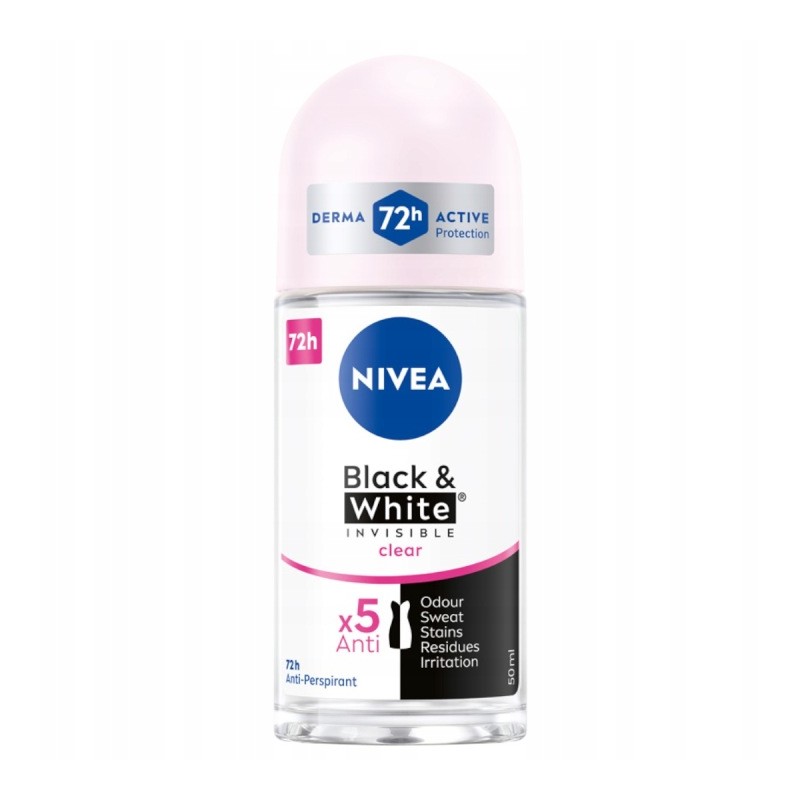 NIVEA INVISIBLE CLEAR Black&White Antyperspirant damski kulka roll-on 50ml