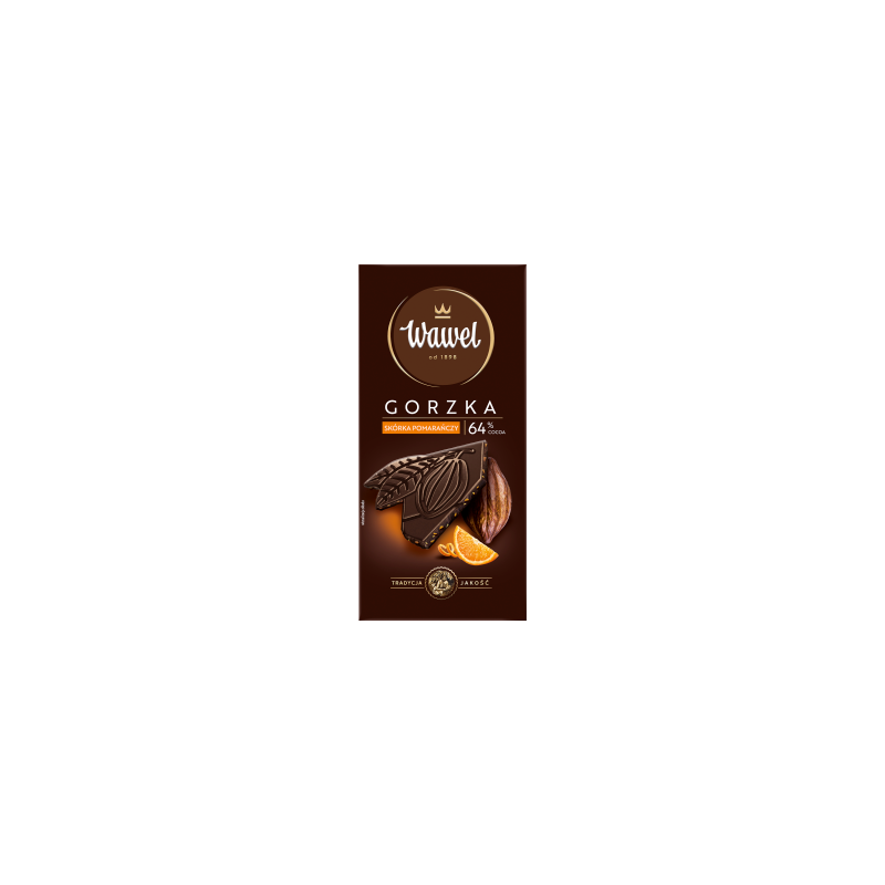 Wawel Czekolada gorzka 64 % cocoa skórka pomarańczy 90 g