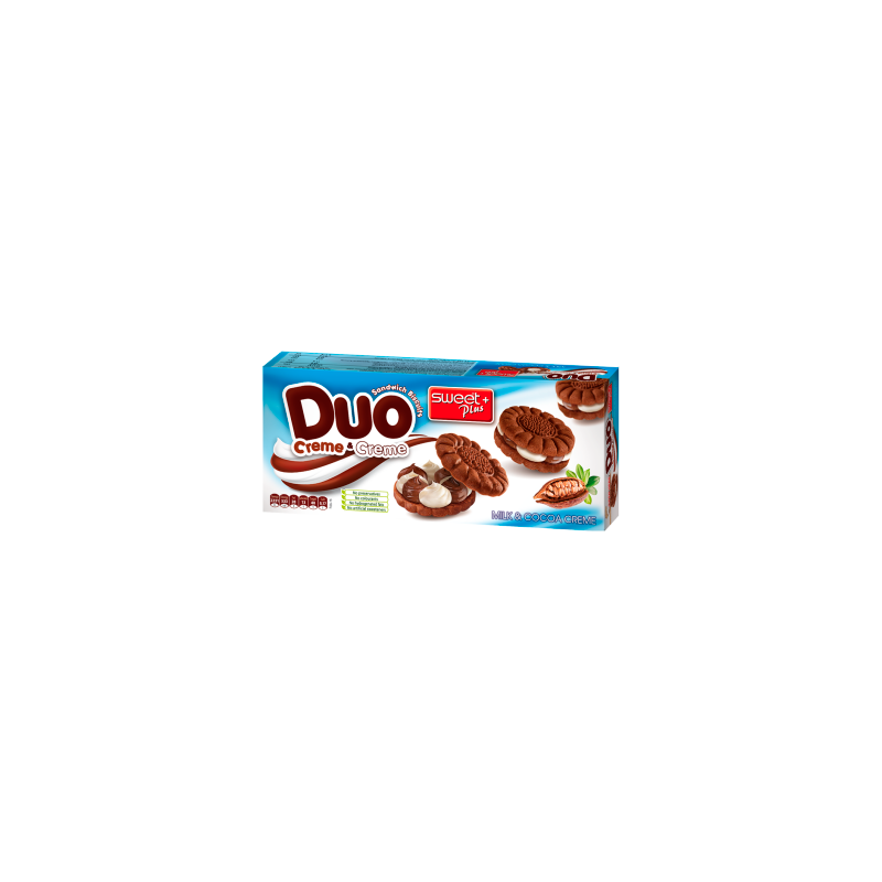 Sweet Plus Duo Ciastka kakaowe z kremem mlecznym i kremem kakaowym 165 g