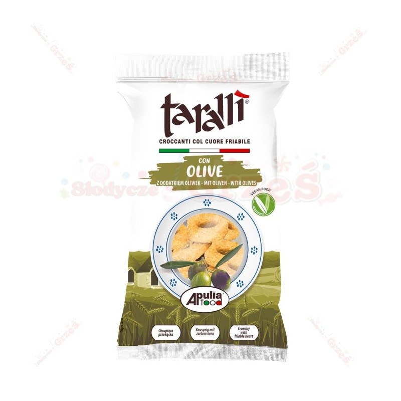 Tarallini z OLIWKAMI, włoskie - chrupiąca przekąska 100g Taralli