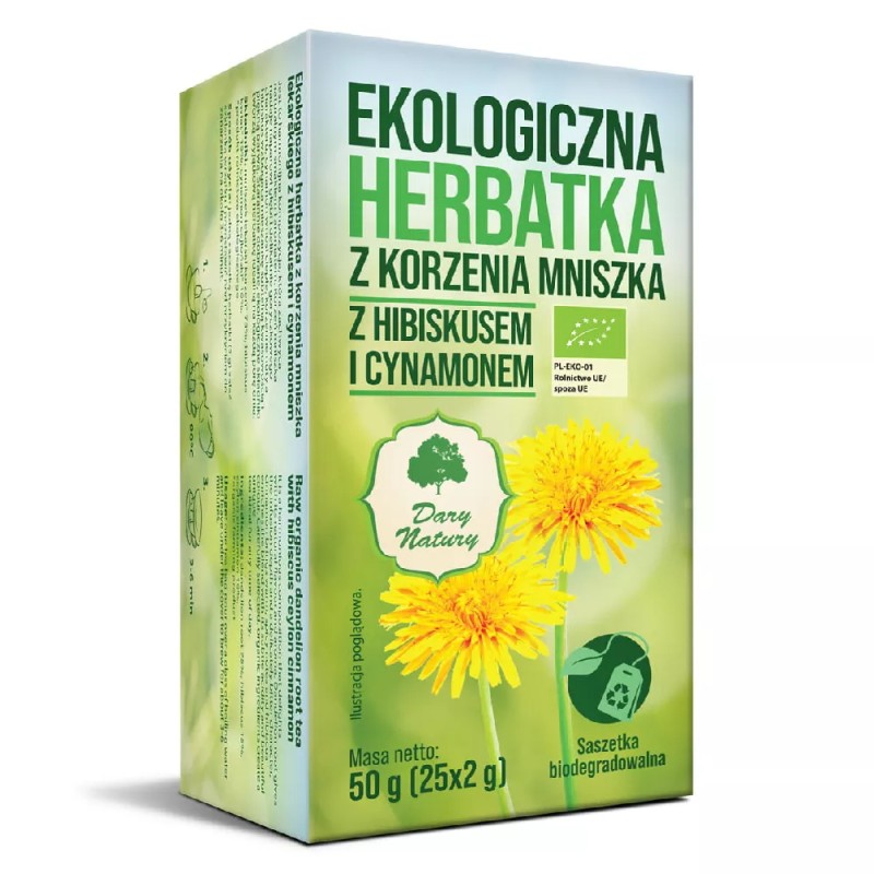 Herbatka z korzenia mniszka z hibiskusem i cynamonem EKO 25x2g Dary Natury