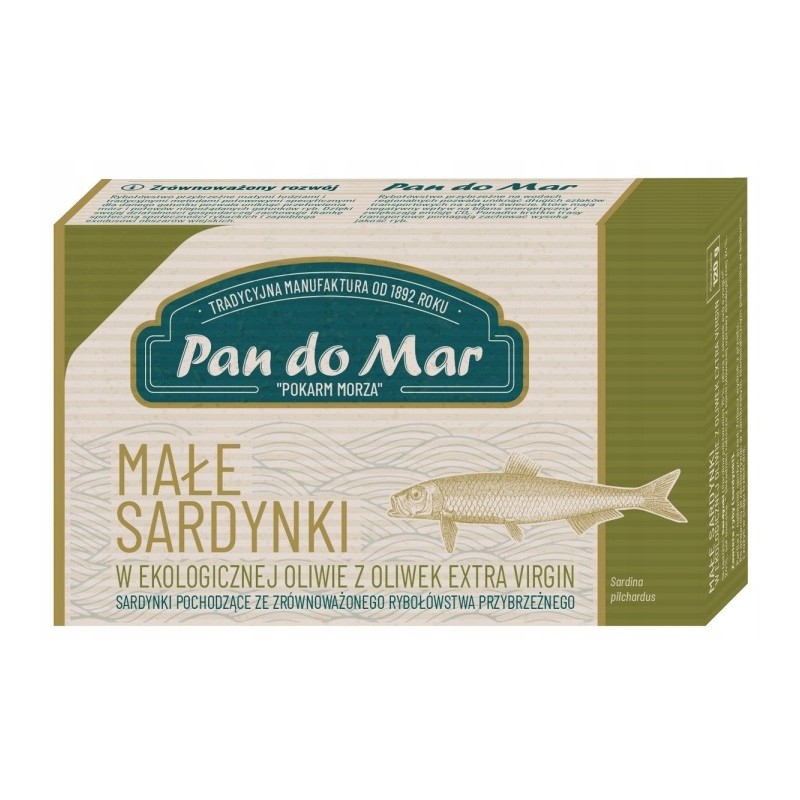 Sardynki europejskie w BIO oliwie z oliwek extra virgin 120 g (90 g) Pan do Mar