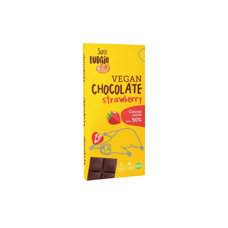 CZEKOLADA TRUSKAWKOWA BEZ GLUTENU NA NAPOJU RYŻOWYM BIO 80g - SUPER FUDGIO - ME GUSTO