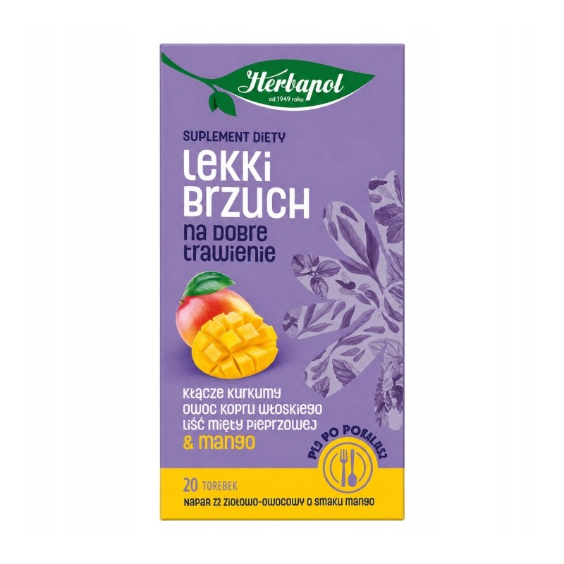 Herbata HERBAPOL ziołowo-owocowa mango LEKKI BRZUCH na trawienie 20 torebek
