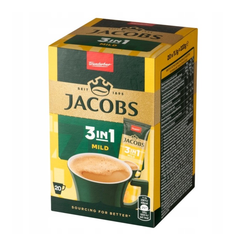 Jacobs 3in1 Mild Rozpuszczalny napój kawowy 222 g (20 x 11,1 g)