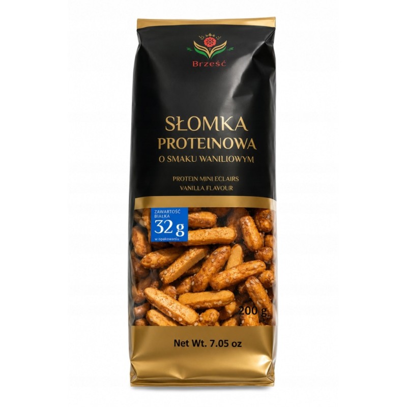Ciastka Słomka z cukrem Proteinowa o smaku waniliowym 200g Brześć