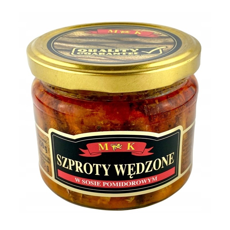 SZPROTY WĘDZONE W SOSIE POMIDOROWYM 250G MK SŁOIK
