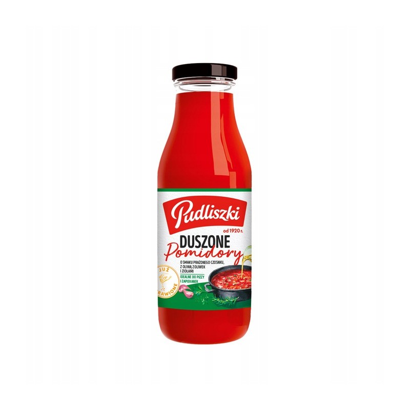 Pudliszki - Duszone Pomidory z ziołami i prażonym czosnkiem 495g