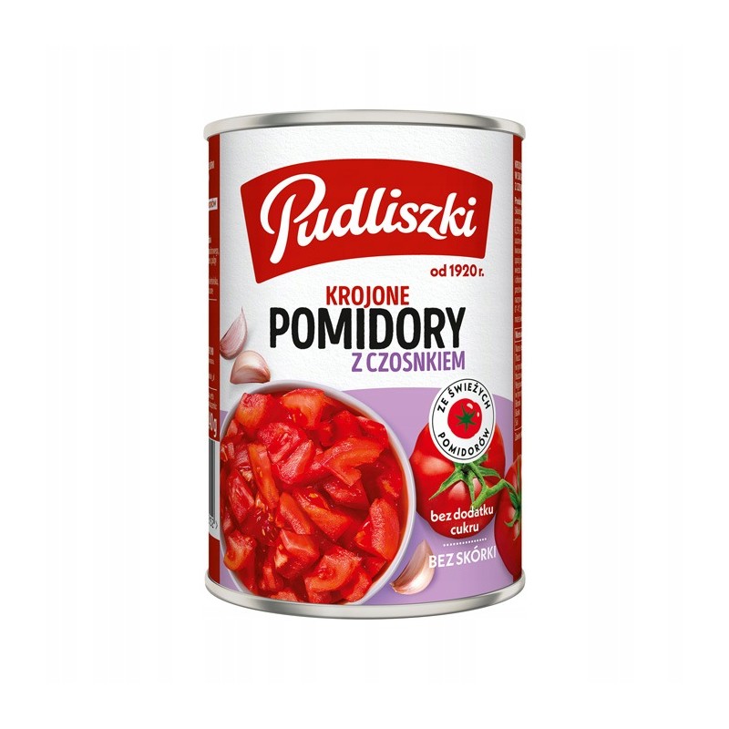 Pudliszki - Pomidory krojone bez skórki z czosnkiem 400 g