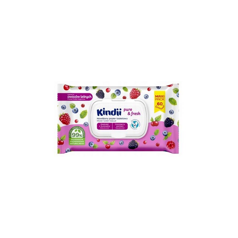 Kindii Papier Nawilżany Pure & Fresh Owoce Leśne 60 Sztuk Pop-Up