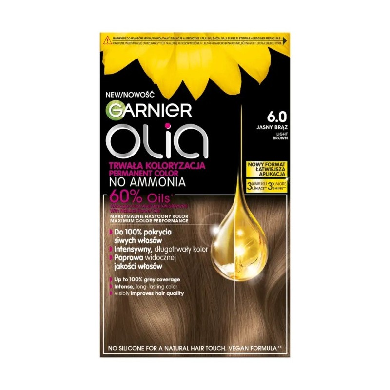 Garnier Olia Farba do włosów 6.0, Jasny Brąz