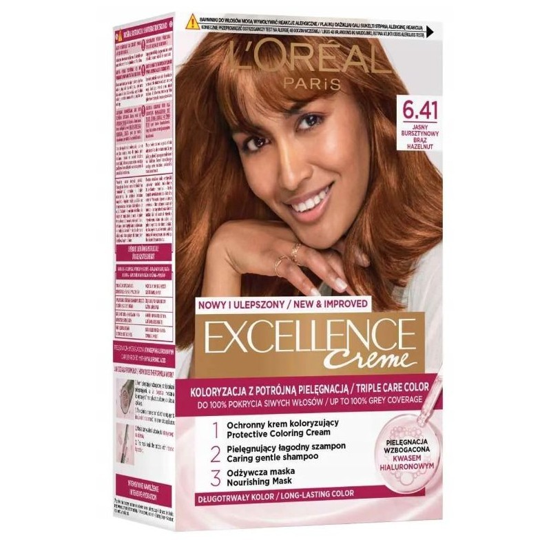 L`Oreal Excellence Creme Farba do włosów 6.41 Jasny bursztynowy brąz