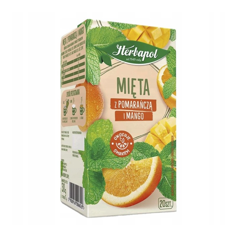 HERBAPOL MIĘTA z pomarańczą i MANGO herbata ZIOŁOWA owocowa 20 SASZETEK