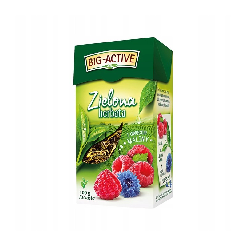 Big-Active - Herbata zielona liściasta z owocem maliny - 100 g